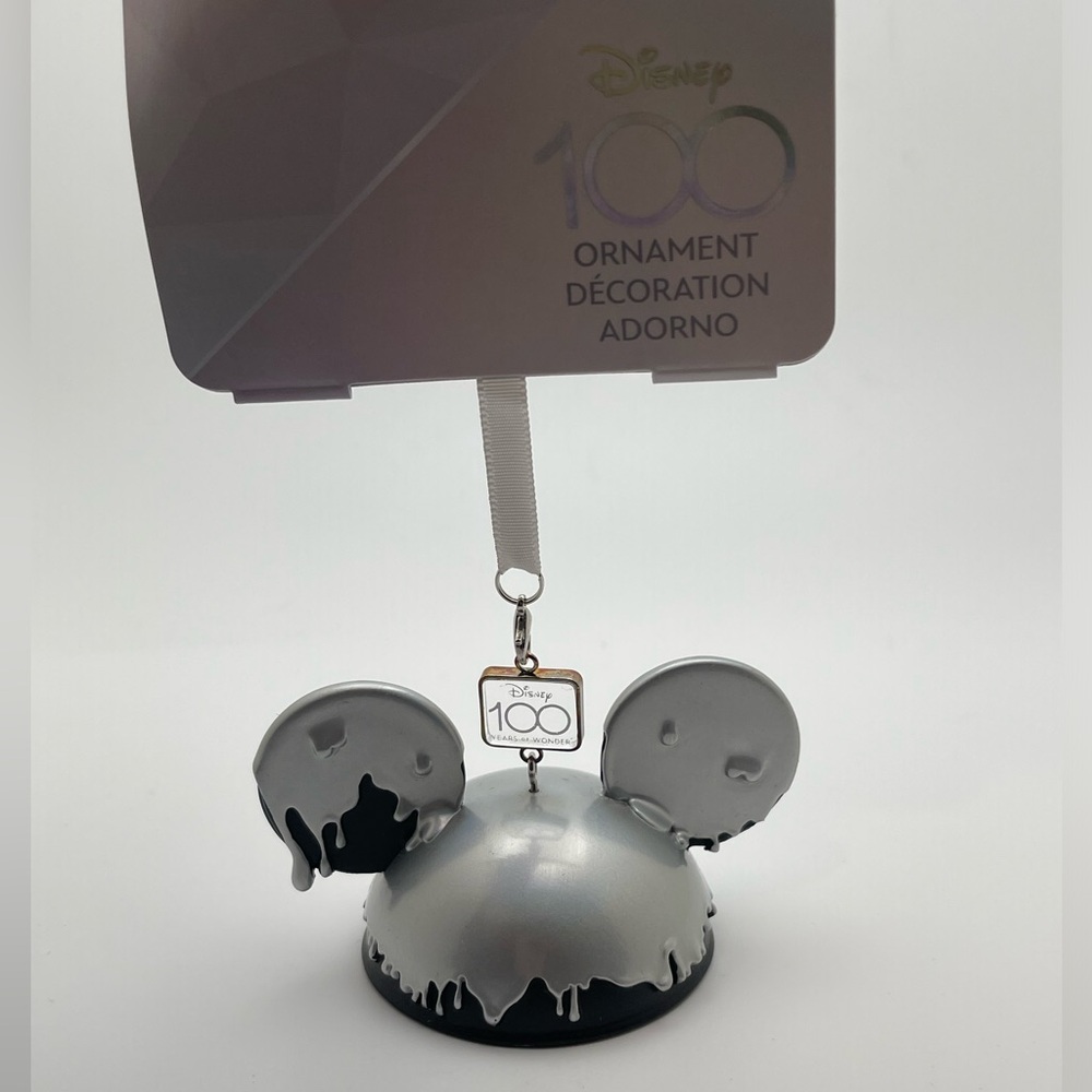 Disney Parks Disney 100 Mickey Mouse Ear Hat Silver Drip Christmas Ornament NEW